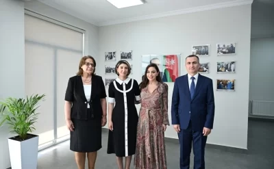 Leyla Əliyeva Yevlaxda məktəb binasının açılışında – FOTO