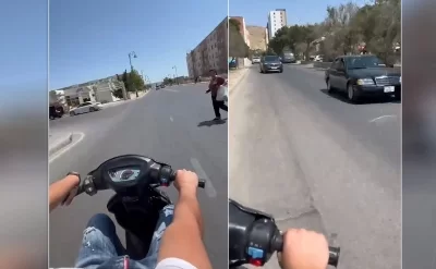 Lökbatanda təhlükə saçan moped sürücüsü