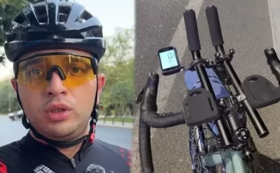 Avtobusla velosipedçini çətin vəziyyətə saldı - VİDEO