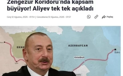 Prezident İlham Əliyevin Zəngəzur dəhlizi ilə bağlı fikirləri Türkiyə mediasının