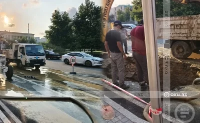 Bakının mərkəzi küçəsində su borusu partladı – FOTOLAR