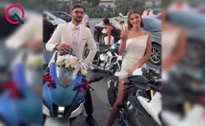 Öz toylarına motosikletlə gəldilər - VİDEO