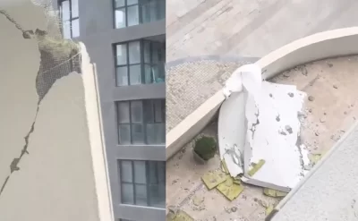 Bayılda binanın fasadı qopdu —