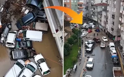 İstanbulda daşqın-avtomobillər, evlər