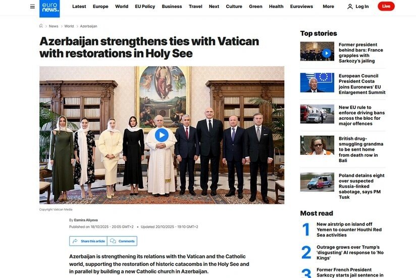 “Euronews”: Azərbaycan bərpa işləri ilə Vatikanla əlaqələri gücləndirir